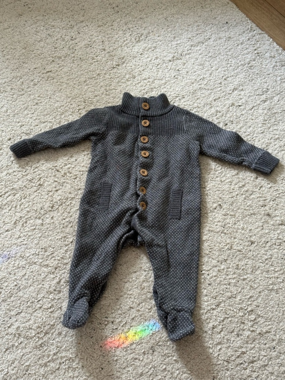 Koala Baby Dark Gray Knit Footed One-Piece with Wooden Buttons
